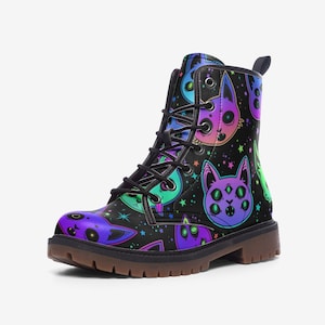Goblincore Boots, Woodland Mushrooms Combat Boot, Vegan Combat Boots, Witchcore Festival Club Boot, Faecore Mushroom Butterly Print Boots