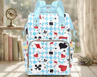 Playing Card Diaper Backpack, Blue Argyle Baby Organizer, Card Suit Nursery Bag, Travel Bag