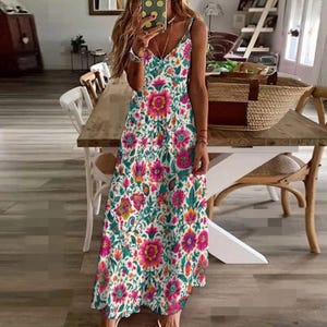 chinese dress ladies White and Pink Floral Strapless Maxi Dress
