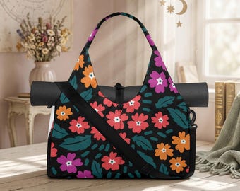 Bolso hobo floral retro, bolso de hombro moderno con flores coloridas, atuendos bohemios para el día a día.