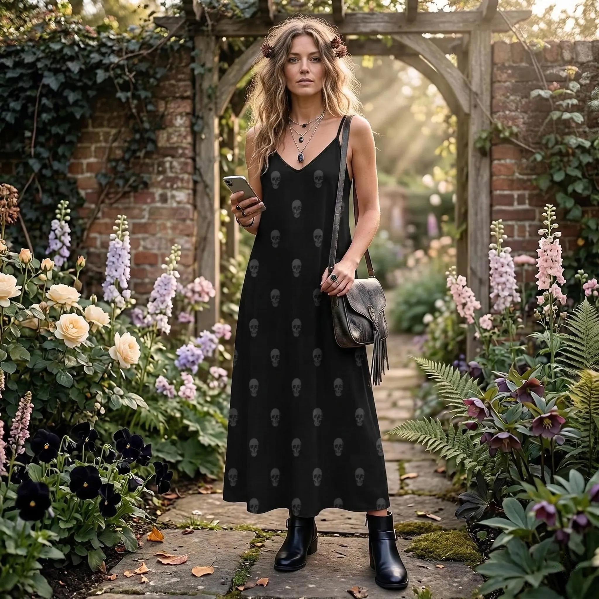 chinese dress ladies Womens Big Skulls Floral Elegant Sleeveless Maxi Dress 4XL main image 0