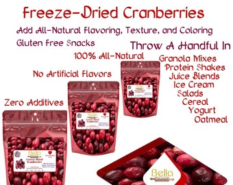 Organic Grown Freeze Dried Cranberries - Heart Healthy Snack Foods - Gluten-Free - Gift Decanter Jar Set - Sweet Tart Premium Fruits Berries