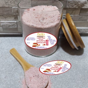 Strawberry Cheesecake Freeze Dried Fruit Dry Powder In A Beautiful Gift Jar w/ Bamboo Spoon Perfect Anytime Gift Put This On Everything Strawberry Ccake