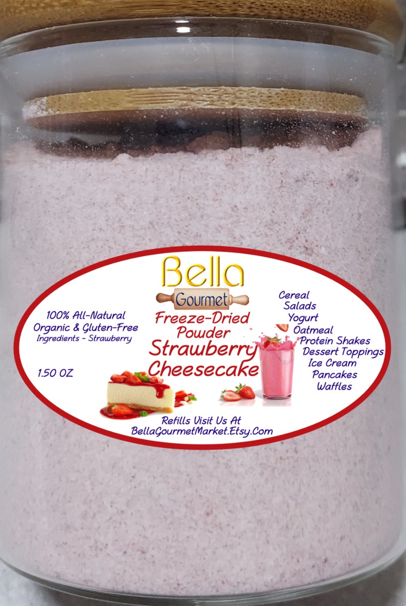 Strawberry Cheesecake Freeze Dried Fruit Dry Powder In A Beautiful Gift Jar w/ Bamboo Spoon Perfect Anytime Gift Put This On Everything imagem 2