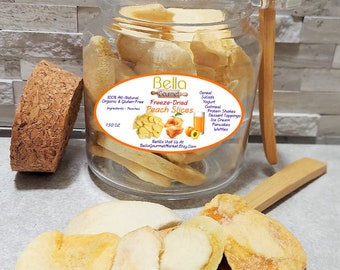 Organic Grown Freeze Dried Peaches - Heart Healthy Snack Foods - Gluten-Free - Gift Decanter Jar Set