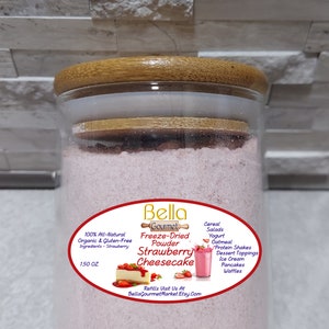 Strawberry Cheesecake Freeze Dried Fruit Dry Powder In A Beautiful Gift Jar w/ Bamboo Spoon Perfect Anytime Gift Put This On Everything image 3