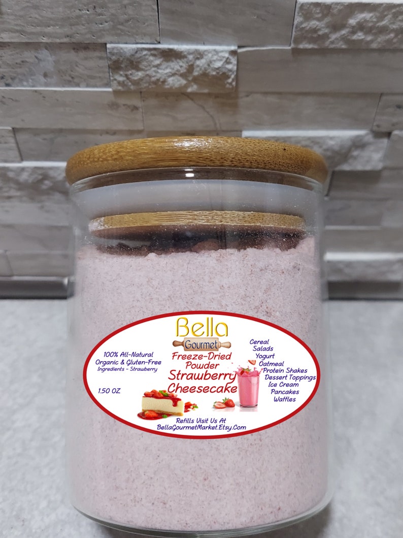 Strawberry Cheesecake Freeze Dried Fruit Dry Powder In A Beautiful Gift Jar w/ Bamboo Spoon Perfect Anytime Gift Put This On Everything image 3