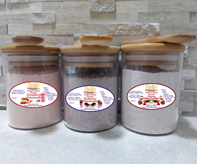 Strawberry Cheesecake Freeze Dried Fruit Dry Powder In A Beautiful Gift Jar w/ Bamboo Spoon Perfect Anytime Gift Put This On Everything 3 Jar Gift Set