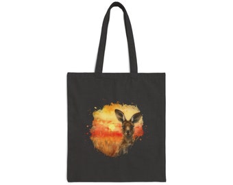 Cotton Canvas Tote Bag with Australian Kangaroo & Sunset