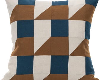 Modernes geometrisches quadratisches Patchwork-Leinenkissen