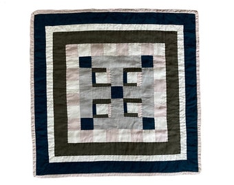 Moderner Marine-Leinen gestepptes Patchwork-Wandbehang