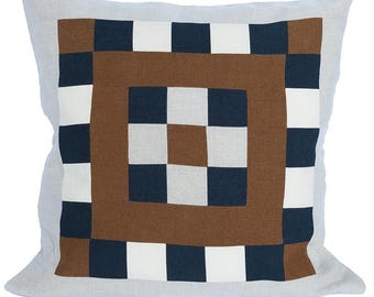 Modernes geometrisches quadratisches Patchwork-Leinenkissen