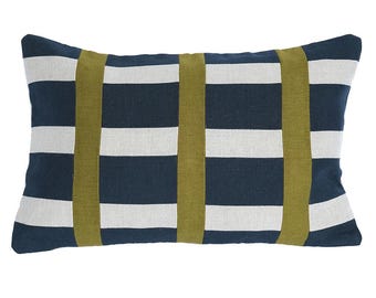 Modernes geometrisches Patchwork Leinenkissen
