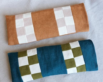 Farbenfrohes Minimal Modernes Patchwork Leinen Lavendel Augenkissen