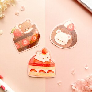 Sticker mignon de desserts d'ours | Journal, ordinateur portable, bouteille, autocollant pour agenda | autocollant holographique | Sticker imperméable | Autocollant résistant aux intempéries |