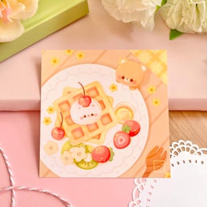 Breakfast Waffles and Fruit with Cute Bear Art Print