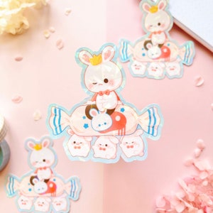 Weißer Kaninchen Candy Aufkleber | Journal, Laptop, Flasche, Planer Aufkleber | Holographische Sticker | Wasserfester Aufkleber | Wetterfester Aufkleber |