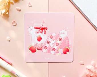 Cute Strawberry Milk and Sandwich Cat Art Print