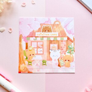 Cute Cafe Shop and Cherry Blossom Art Print