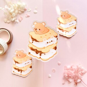 Adorable vinyle autocollant ours S'mores | Sticker agenda, ordinateur portable, bouteille | Sticker résistant aux intempéries |