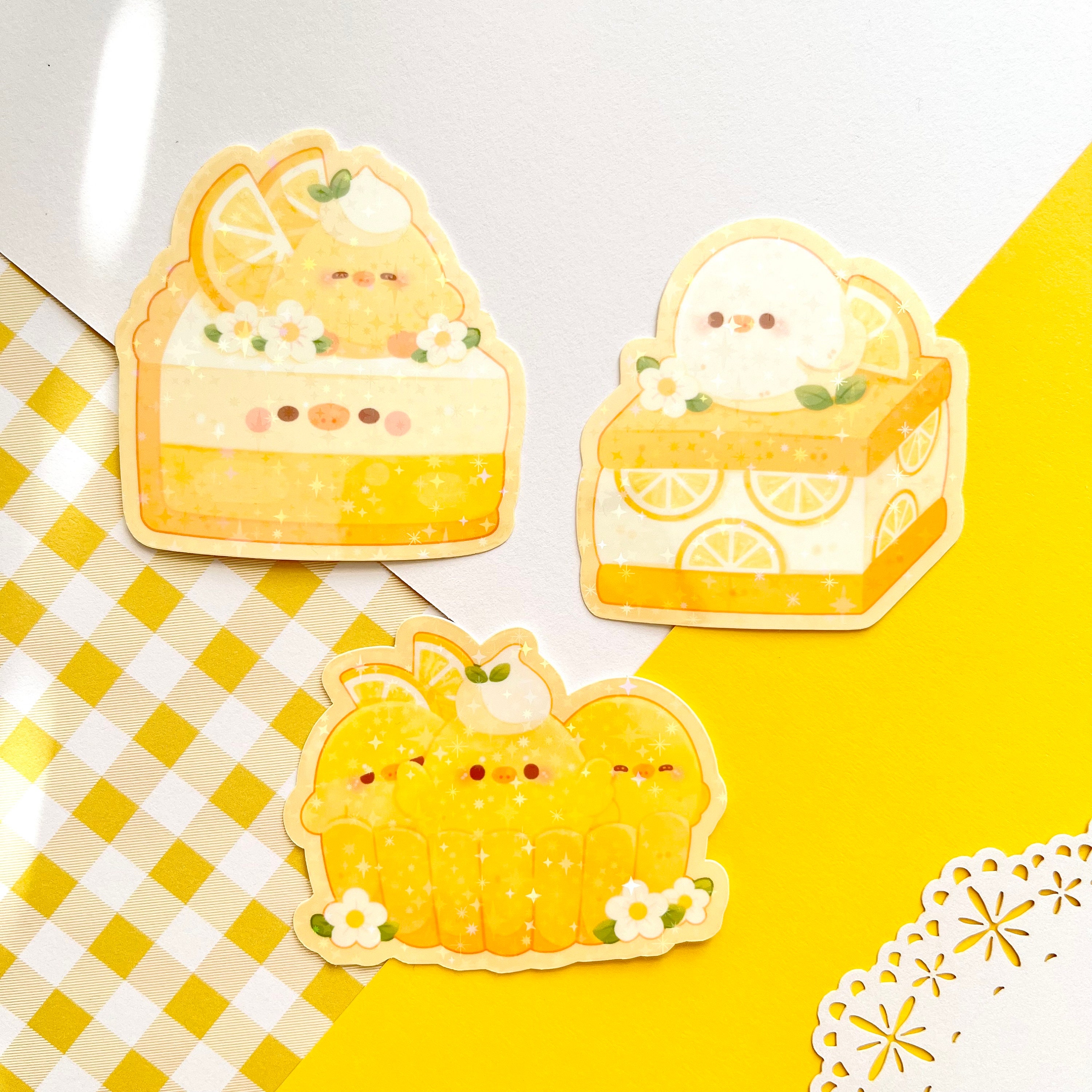Cute Lemon Duck Desserts Sticker | Journal, laptop, bottle, planner sticker | Holographic Waterproof Sticker | Weatherproof sticker |