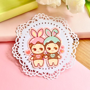 Love You Pink & Mint Kaninchen Sonny Engel / Geschenke der Liebe Aufkleber | Journal, Laptop, Flasche, Planer Aufkleber | Holographischer wasserdichter Aufkleber |