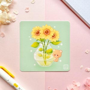 Cute Bear and Sunflowers Art Print