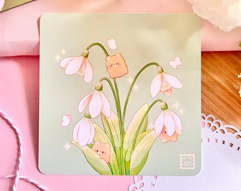 Dreamy Snowdrop Flower with Cute Bears Art Print