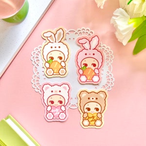 Plüschi Bär und Hase Sonny Angel Sticker | Journal, Laptop, Flasche, Planer Aufkleber | Holographisch | Wasserfester Aufkleber |