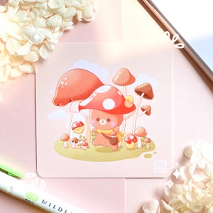 Cute Mushroom Bear and Chicks / Cottagecore Art Print