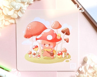 Cute Mushroom Bear and Chicks / Cottagecore Art Print