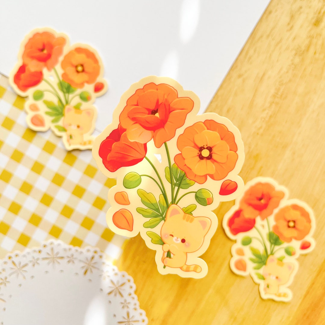Poppy Birth Month Flower Sticker | Journal, Laptop, Bottle, Planner ...
