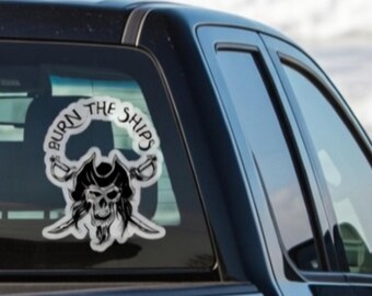 Burn the Ships Vinyl truck Decal • Inspirational Quote Sticker for Cars, Cups & Laptops • Motivational Faith Sticker | Hard Hat, Car window