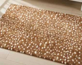 Spotted Fawn Print Rug, Animal Print Area Rug, Soft Nursery Woodland play mat, Deer Spot Pattern New Home Gift, Neutral Brown Accent Rug
