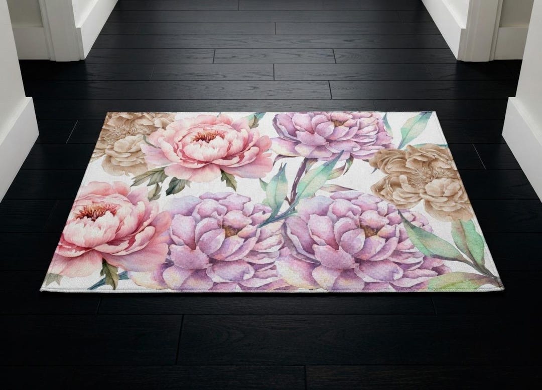 Watercolor Peony Floral Rug , Sweet Nursery Rug, Beautiful New Home ...