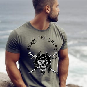 Brennen Sie das Ships Herren T-Shirt - Motivationsshirt, vom Glauben inspiriertes T-Shirt, kein Turning Back Shirt, Krieger Mindset Shirt, Fitnessstudio oder Fitness Geschenk Bild 1