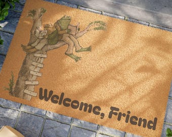 Frog and Toad Storybook Welcome Friends Doormat, Cozy Book Lover, Animal Lover, Outside Multi purpose, New Home Decor Gift, Home Accessories