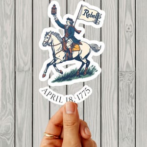 Paul Revere date Rider lantern Rebel Flag sticker | Midnight Ride | Sons of Liberty | Gift for history lover | 250 years American Revolution