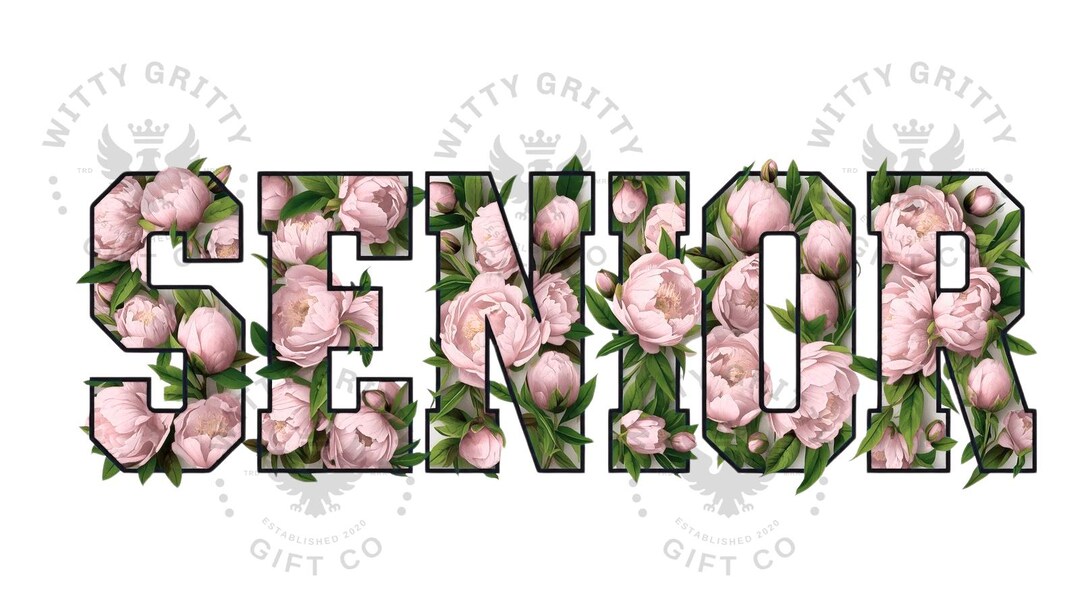 Senior Lettering Colorful Varsity SENIOR Peony Floral PNG Bundle | Graduation Senior Lettering ...