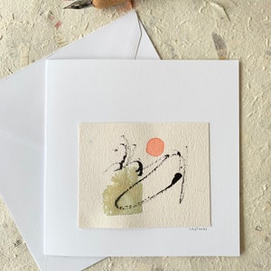 Carte de voeux vierge, unique et fait main. Oeuvre originale.Dessin intuitif, encre de chine et aquarelle sur papier de qualité.