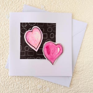 Carte de voeux artistique vierge, coeur, Aquarelle, papier et encre. Unique. Peint à la main avec amour. Oeuvre originale.