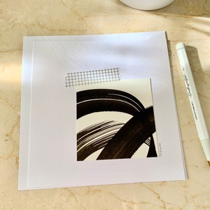 Hand painted greeting card. Japanese inspiration. Unique. Original work. Ink, collage, watercolor. Modern art. All occasions.