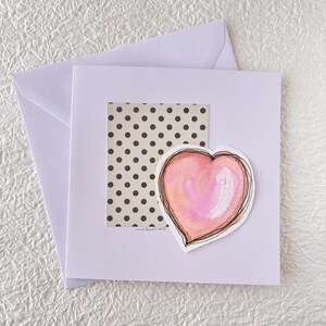 Carte de voeux artistique vierge, coeur, Aquarelle, papier et encre. Unique. Peint à la main avec amour. Oeuvre originale. Parfait.