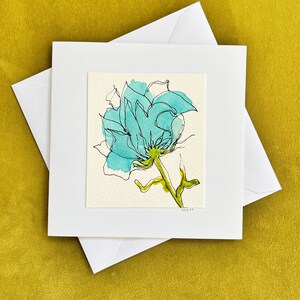 Künstlerische Grußkarte, Blume. Aquarell und schwarze Tinte. Einzigartig, handbemalt. Originalwerk. Perfekt für alle Gelegenheiten.