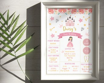 Princess MILESTONE BOARD |  Milestone Chart |  Milestone Poster | Princess Poster |  Pastel Pink and Golden Poster