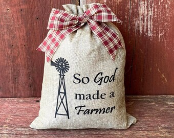 So God Made a Farmer Lighted Burlap Sack