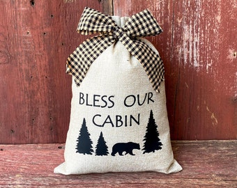 Bless Our Cabin Lighted Burlap Sack