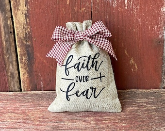 Faith Over Fear Mini Burlap Sack