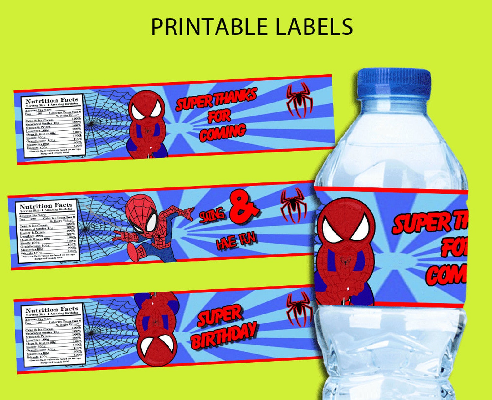 Spiderman Bottle Labels Spiderman Printable Labels Spiderman Etsy