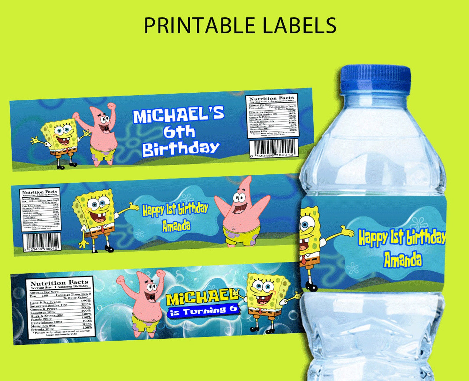 Spongebob Bottle Labels Spongebob Printable Labels Spongebob | Etsy